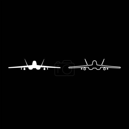Illustration for Jet fighter fight airplane modern combat aviation warplane set icon white color vector illustration image simple solid fill outline contour line thin flat style - Royalty Free Image