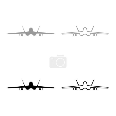 Illustration for Jet fighter fight airplane modern combat aviation warplane set icon grey black color vector illustration image simple solid fill outline contour line thin flat style - Royalty Free Image