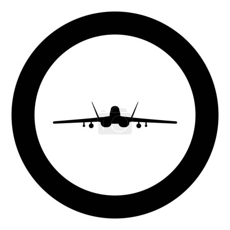 Illustration for Jet fighter fight airplane modern combat aviation warplane icon in circle round black color vector illustration image solid outline style simple - Royalty Free Image