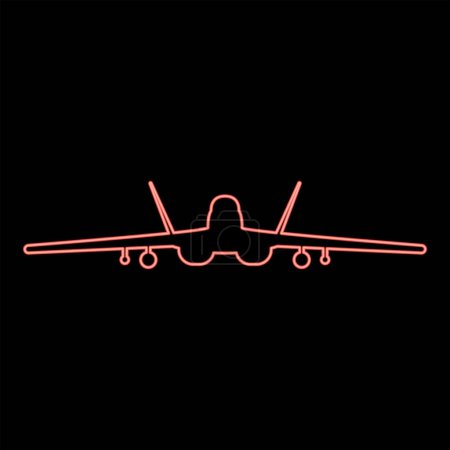 Illustration for Neon jet fighter fight airplane modern combat aviation warplane red color vector illustration image flat style light - Royalty Free Image