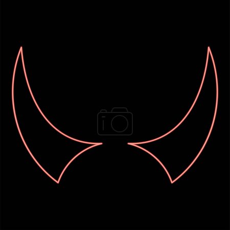Illustration for Neon horn of devil horns monster from hell Halloween carnival concept demon satan evil red color vector illustration image flat style light - Royalty Free Image