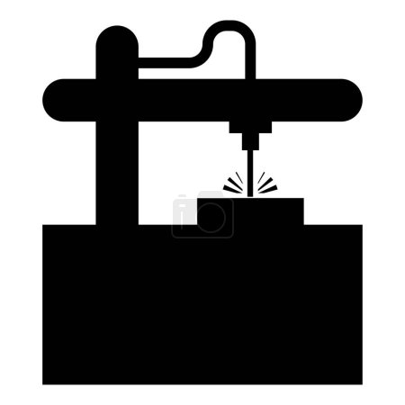 Téléchargez les illustrations : Machine CNC laser pour l'équipement de dispositif de gravure pour couper l'icône de faisceau d'utilisation illustration vectorielle de couleur noire style plat simple - en licence libre de droit