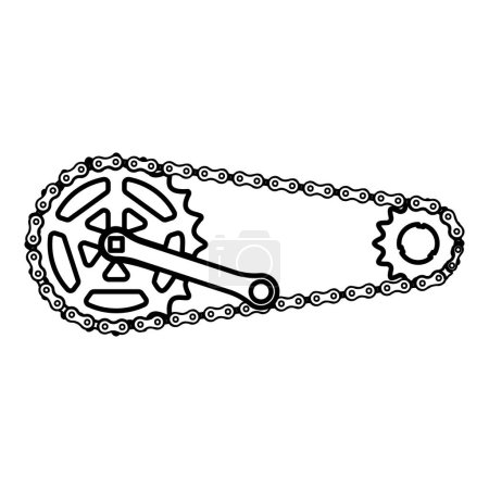 Illustration for Chain bicycle link bike motorcycle two element crankset cogwheel sprocket crank length with gear for bicycle cassette system bike contour outline line icon black color vector illustration image thin flat style simple - Royalty Free Image