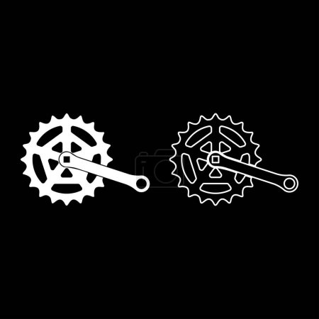 Illustration for Crankset cogwheel sprocket crank length with gear for bicycle cassette system bike set icon white color vector illustration image simple solid fill outline contour line thin flat style - Royalty Free Image