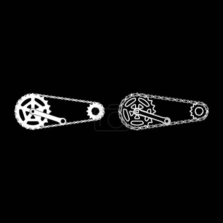 Illustration for Chain bicycle link bike motorcycle two element crankset cogwheel sprocket crank length with gear for bicycle cassette system bike set icon white color vector illustration image simple solid fill outline contour line thin flat style - Royalty Free Image