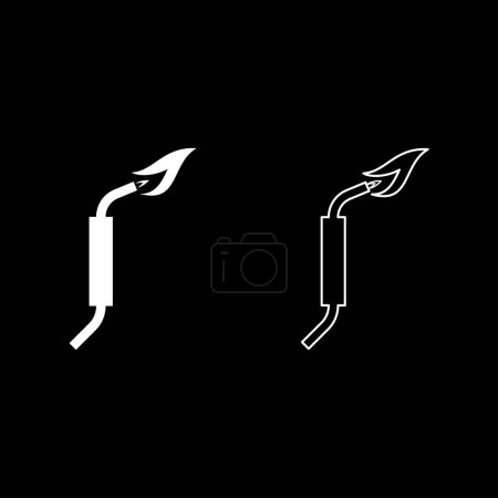 Illustration for Gas burner blowtorch with flame industrial equipment set icon white color vector illustration image simple solid fill outline contour line thin flat style - Royalty Free Image