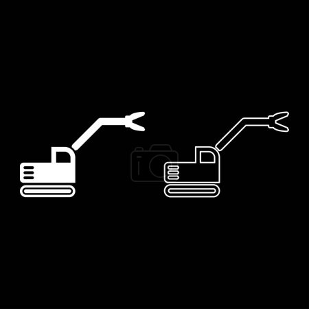 Sloopkraan building machine demolish wrecking cut knife crane truck set icon white color vector illustration image simple solid fill outline contour line thin flat style