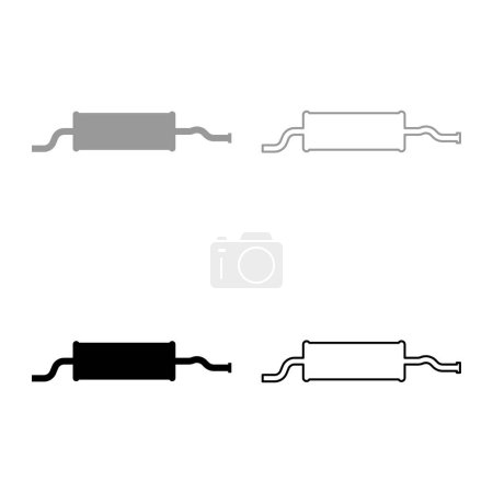 Téléchargez les illustrations : Silencieux d'échappement de voiture de tuyau d'échappement ensemble icône gris noir couleur vectoriel illustration image simple remplissage solide contour ligne mince style plat - en licence libre de droit
