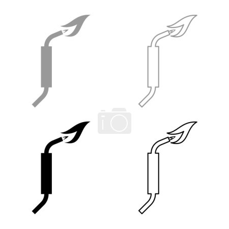 Illustration for Gas burner blowtorch with flame industrial equipment set icon grey black color vector illustration image simple solid fill outline contour line thin flat style - Royalty Free Image