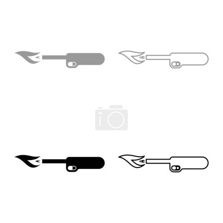 Illustration for Gas lighter kitchen blowtorch with flame industrial equipment set icon grey black color vector illustration image simple solid fill outline contour line thin flat style - Royalty Free Image