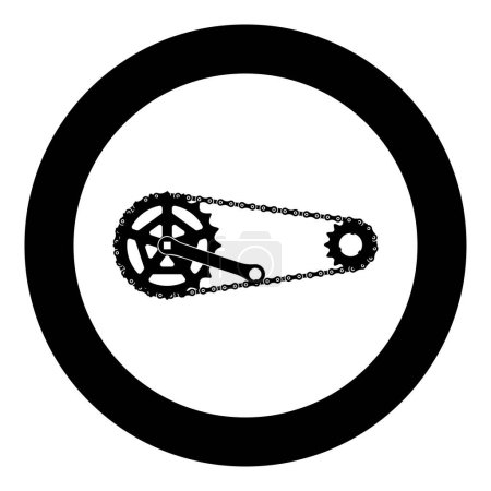Illustration for Chain bicycle link bike motorcycle two element crankset cogwheel sprocket crank length with gear for bicycle cassette system bike icon in circle round black color vector illustration image solid outline style simple - Royalty Free Image