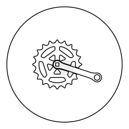Illustration for Crankset cogwheel sprocket crank length with gear for bicycle cassette system bike icon in circle round black color vector illustration image outline contour line thin style simple - Royalty Free Image