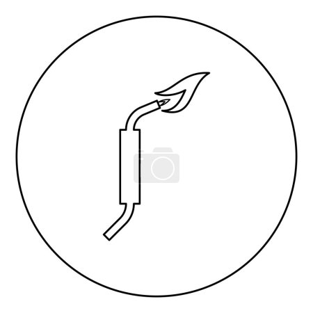 Illustration for Gas burner blowtorch with flame industrial equipment icon in circle round black color vector illustration image outline contour line thin style simple - Royalty Free Image