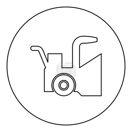 Illustration for Snowblower snow clear machine snowplow truck plough clearing vehicle equipped seasons transport winter highway service equipment clean icon in circle round black color vector illustration image outline contour line thin style simple - Royalty Free Image