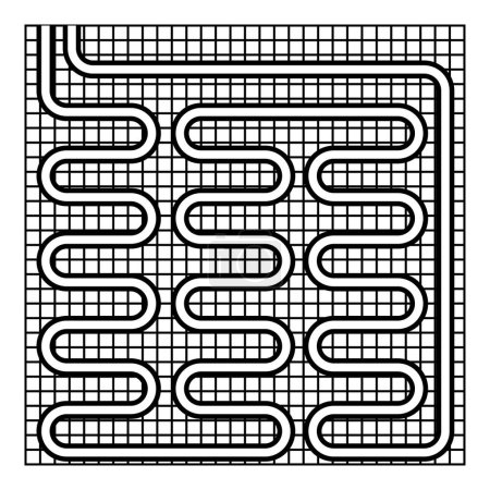 Elektrische Fußbodenheizung warm beheizte Kontur Umriss Symbol schwarze Farbe Vektor Illustration Bild dünnen flachen Stil einfach