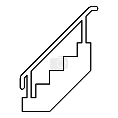 Illustration for Staircase with railings stairs with handrail ladder fence stairway contour outline line icon black color vector illustration image thin flat style simple - Royalty Free Image