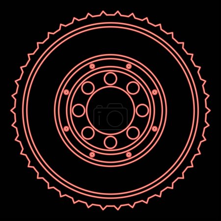 Neon car clutch flywheel cohesion transmission auto part plate kit repair service red color vector illustration image flat style light
