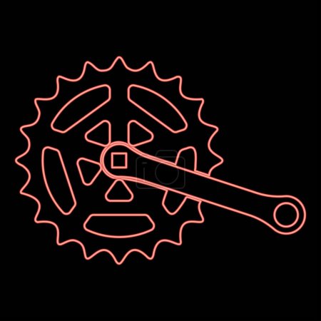 Neon crankset cogwheel sprocket crank length with gear for bicycle cassette system bike red color vector illustration image flat style light