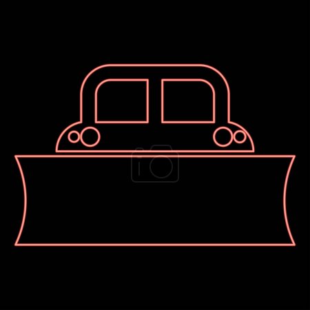 Neon snowblower snow clear machine snowplow truck plough clearing vehicle equipped seasons transport winter highway service equipment clean red color vector illustration image flat style light