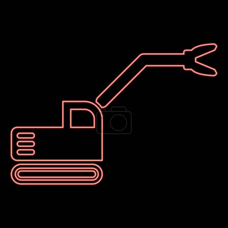 Neon sloopkraan Baumaschine zerstören Abrissbirne geschnitten Messer Kran LKW rot Farbe Vektor Illustration Bild flachen Stil Licht