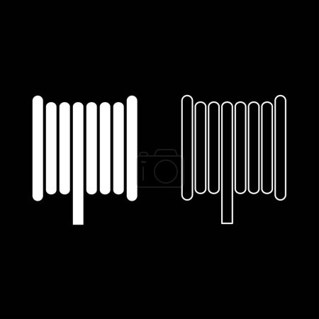 Cable coil wire reel spool set icon white color vector illustration image simple solid fill outline contour line thin flat style
