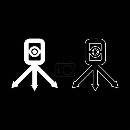 Theodolite survey equipment for measurements on tripod geodetic device tacheometer research level instrument geodesy tool set icon white color vector illustration image simple solid fill outline contour line thin flat style