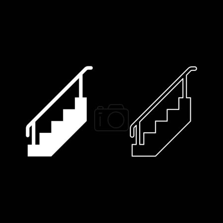 Illustration for Staircase with railings stairs with handrail ladder fence stairway set icon white color vector illustration image simple solid fill outline contour line thin flat style - Royalty Free Image
