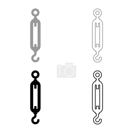 Turnbuckle tensioning wire concept hardware set icon grey black color vector illustration image simple solid fill outline contour line thin flat style
