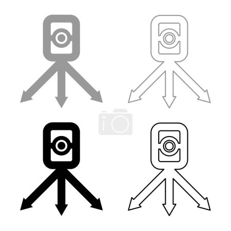 Theodolite survey equipment for measurements on tripod geodetic device tacheometer research level instrument geodesy tool set icon grey black color vector illustration image simple solid fill outline contour line thin flat style