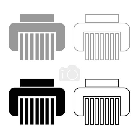 Paper shredder confidential paper grinder document office tools set icon grey black color vector illustration image simple solid fill outline contour line thin flat style