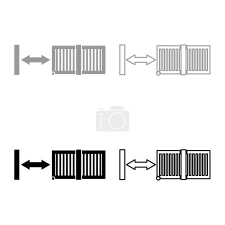 Portes coulissantes clôture à treillis automatique boîtier d'entrée ensemble icône gris noir couleur vectoriel illustration image simple remplissage solide contour ligne mince style plat