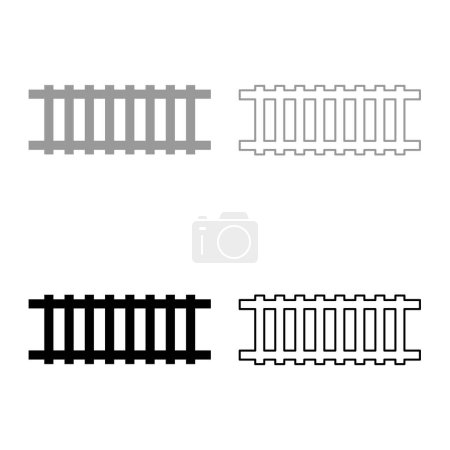 Railway track railroad path rail train subway metro tram transportation concept set icon grey black color vector illustration image simple solid fill outline contour line thin flat style