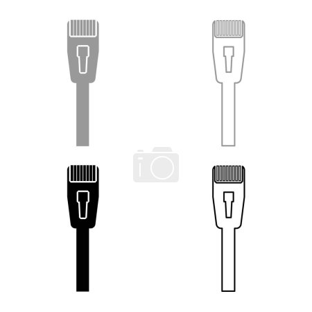 Ilustración de Conector con tecnología de alambre ethernet rj45 internet concepto cable jack set icono gris negro color vector ilustración imagen simple sólido contorno contorno línea delgada plana estilo - Imagen libre de derechos
