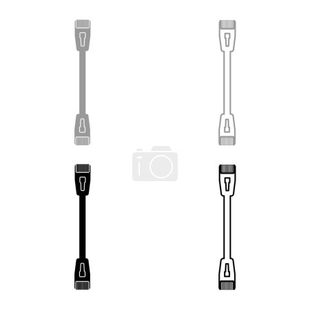 Illustration for Patch cable path cord ethernet technology rj45 net concept set icon grey black color vector illustration image simple solid fill outline contour line thin flat style - Royalty Free Image