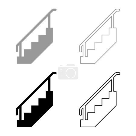 Illustration for Staircase with railings stairs with handrail ladder fence stairway set icon grey black color vector illustration image simple solid fill outline contour line thin flat style - Royalty Free Image