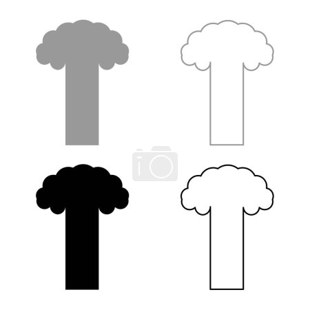 Explosión nuclear explosión seta destrucción explosiva conjunto icono gris color negro vector ilustración imagen simple relleno sólido contorno contorno línea delgada plana estilo