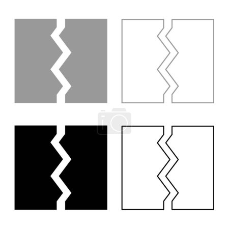 Briser déchiré déchiré document document définir icône gris noir couleur vecteur illustration image simple remplissage solide contour ligne mince plat style