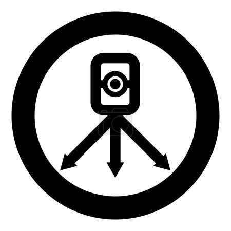 Theodolite survey equipment for measurements on tripod geodetic device tacheometer research level instrument geodesy tool icon in circle round black color vector illustration image solid outline style simple