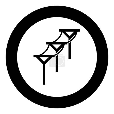 Power line electric pole electric power transmission concept high voltage wire row of pillars with cable icon in circle round black color vector illustration image solid outline style simple