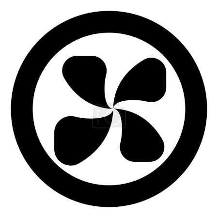 Vier gelappte Lüfterflügel Schaufel Belüftungsklinge Symbol im Kreis runde schwarze Farbe Vektor Illustration Bild solide Umriss Stil einfach