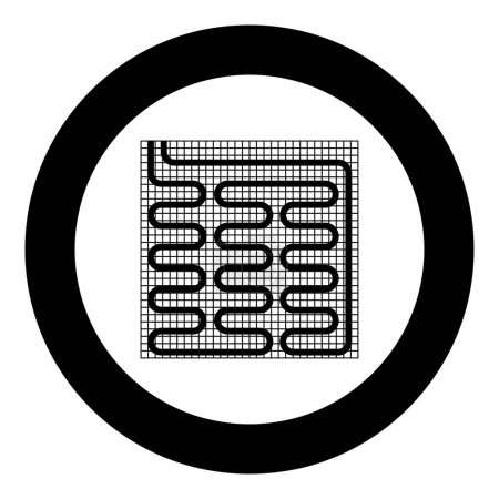 Elektrische Fußbodenheizung warm beheiztes Symbol im Kreis rund schwarz Farbvektor Illustration Bild solide Umriss Stil einfach