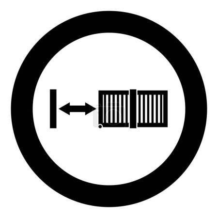 Puerta corredera sistema de cercas de celosía automática icono del recinto de entrada en círculo redondo color negro vector ilustración imagen contorno sólido estilo simple
