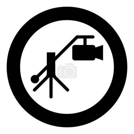 Camera crane video movie dv camcorder television icon in circle round black color vector illustration image solid outline style simple