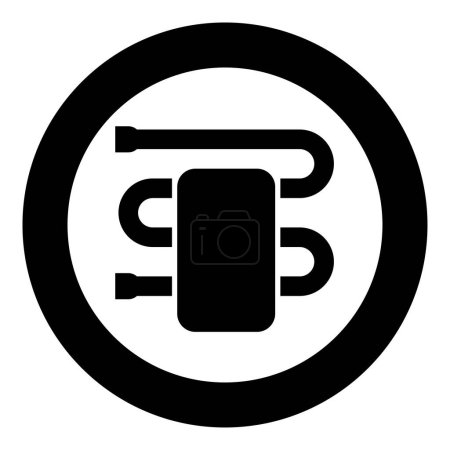 Heated towel rail with towel dryer bathroom equipment icon in circle round black color vector illustration image solid outline style simple
