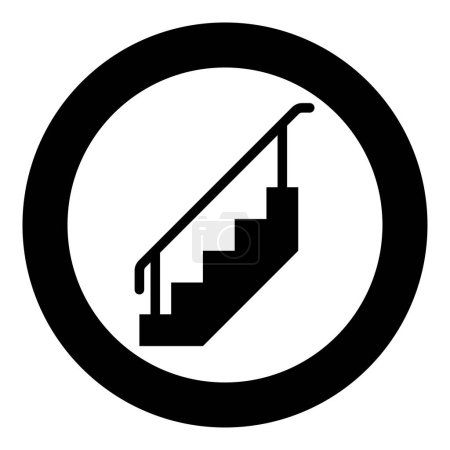 Illustration for Staircase with railings stairs with handrail ladder fence stairway icon in circle round black color vector illustration image solid outline style simple - Royalty Free Image