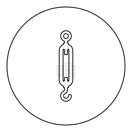 Téléchargez les illustrations : Turnbuckle tension fil concept matériel icône en cercle rond noir couleur vecteur illustration contour de l'image ligne de contour style mince simple - en licence libre de droit