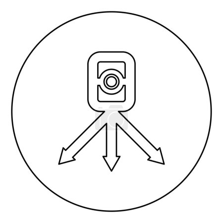 Equipo de levantamiento de teodolitos para mediciones en trípode dispositivo geodésico tacheómetro nivel de investigación instrumento geodesia herramienta icono en círculo redondo color negro vector ilustración imagen contorno línea delgada estilo simple