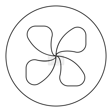 Vier gelappte Lüfterflügel Schaufel Belüftungsklinge Symbol im Kreis runde schwarze Farbe Vektor Illustration Bild Umriss Konturlinie dünnen Stil einfach