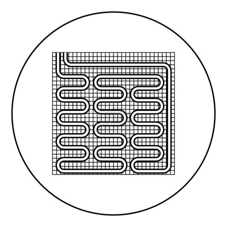 Calefacción eléctrica por suelo radiante caliente icono en círculo redondo color negro vector ilustración contorno de la imagen línea delgada estilo simple