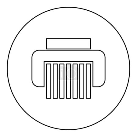 Papierschredder vertrauliche Papierschleifer dokumentieren Bürowerkzeuge Symbol im Kreis runde schwarze Farbe Vektor Illustration Bild Umriss Konturlinie dünnen Stil einfach